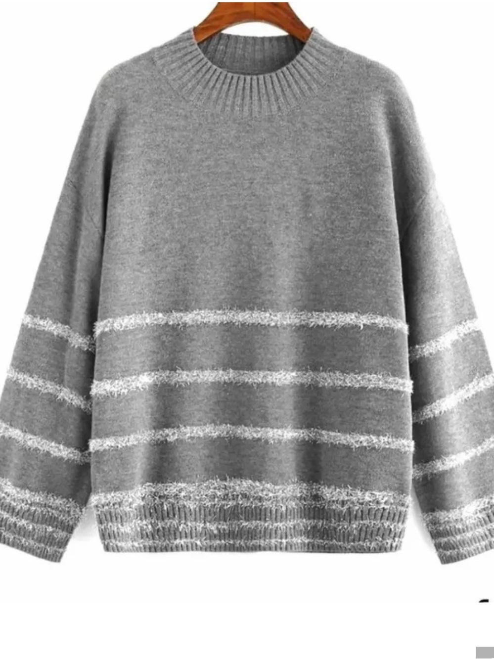 SHEIN Cozy Gray Striped Crewneck Sweater